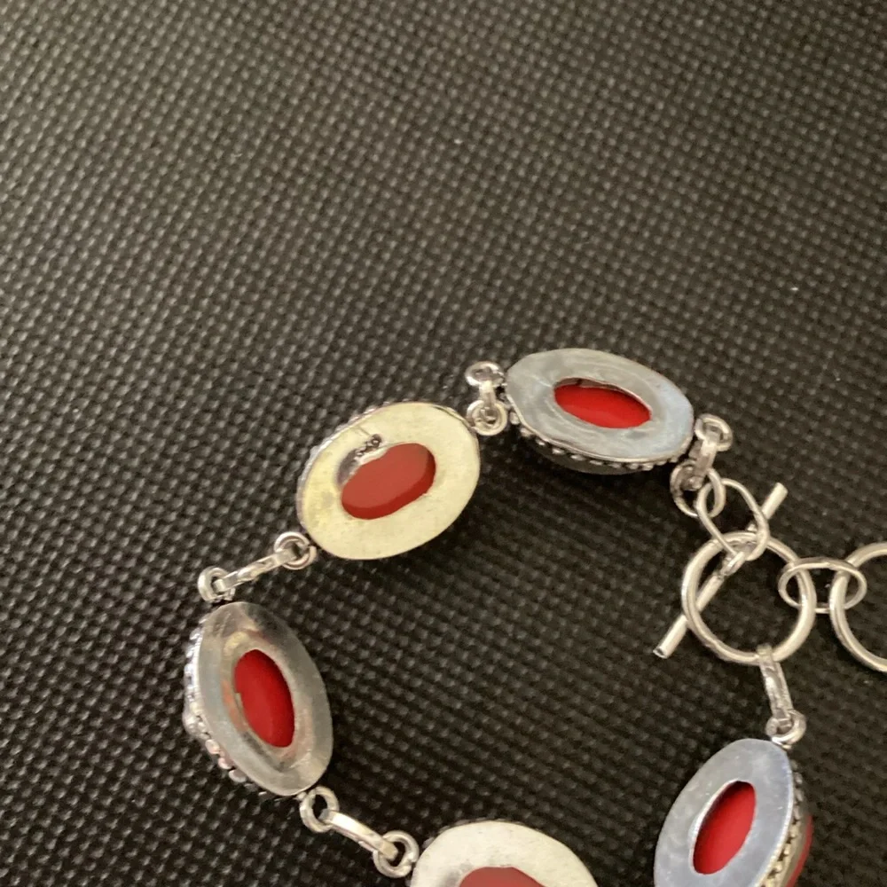 Sterling Silver 925 Coral Link Chain Bracelet - Picture 10 of 12